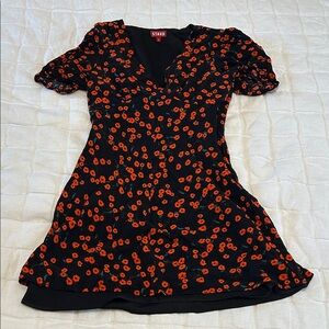 STAUD Milla Black Dress with Red Floral Design